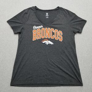 Denver Broncos Shirt Womens Large Gray V Neck‎ Short Sleeve Casual NFL